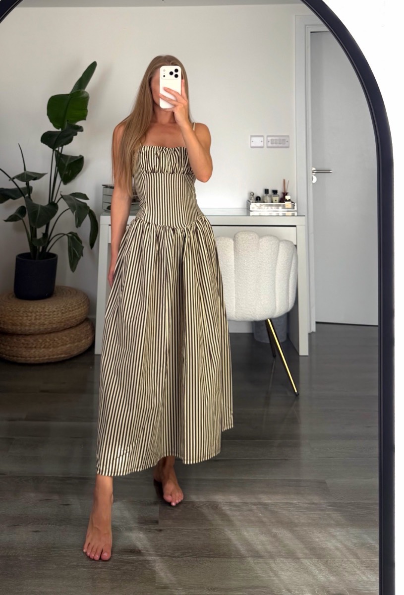 Midi Brown yellow striped dress size S