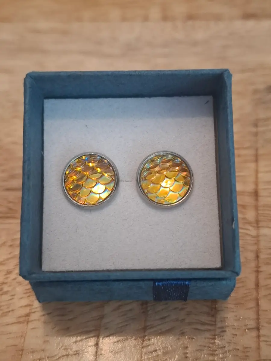 Yellow Iridescent Mermaid Scale Stud Earrings