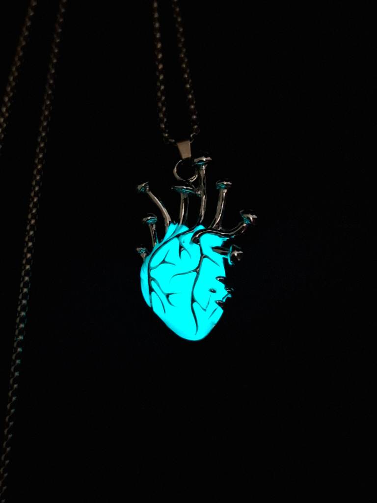 Glow in the dark Heart pendant necklace, Turquoise Gothic Alternative stylish