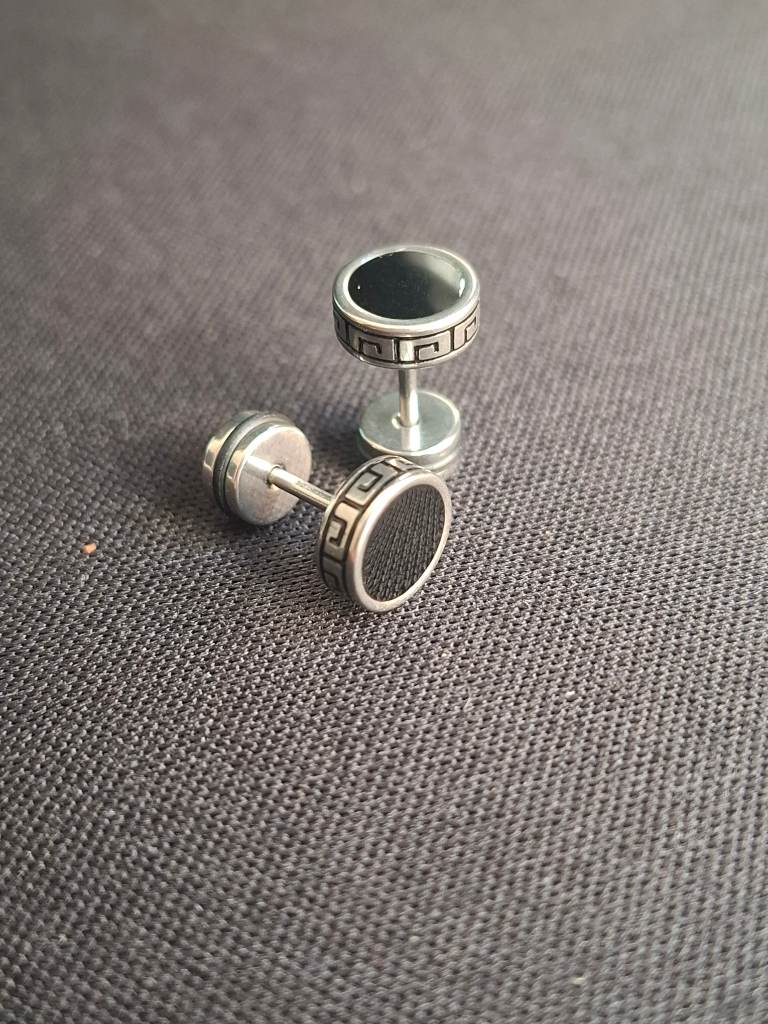 Black and Silver Greek Stylish Stud Earrings mm men's women's unisex