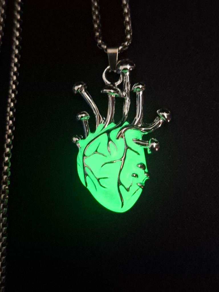 Green Glow in the dark Heart necklace