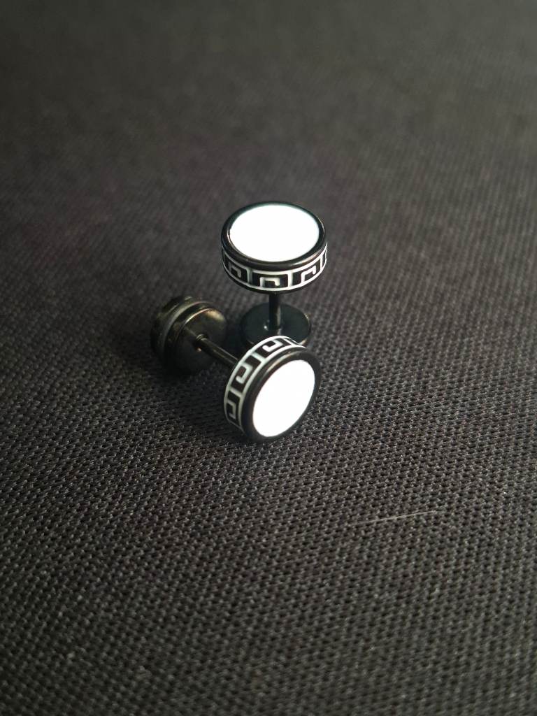 Black and White Bold Stylish 8mm Stud Earrings men's women's unisex greek