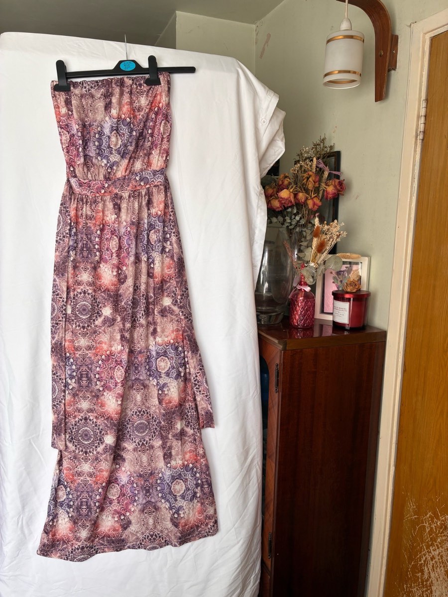 Maxi summer rose pink dark purple pattern size petite uk6