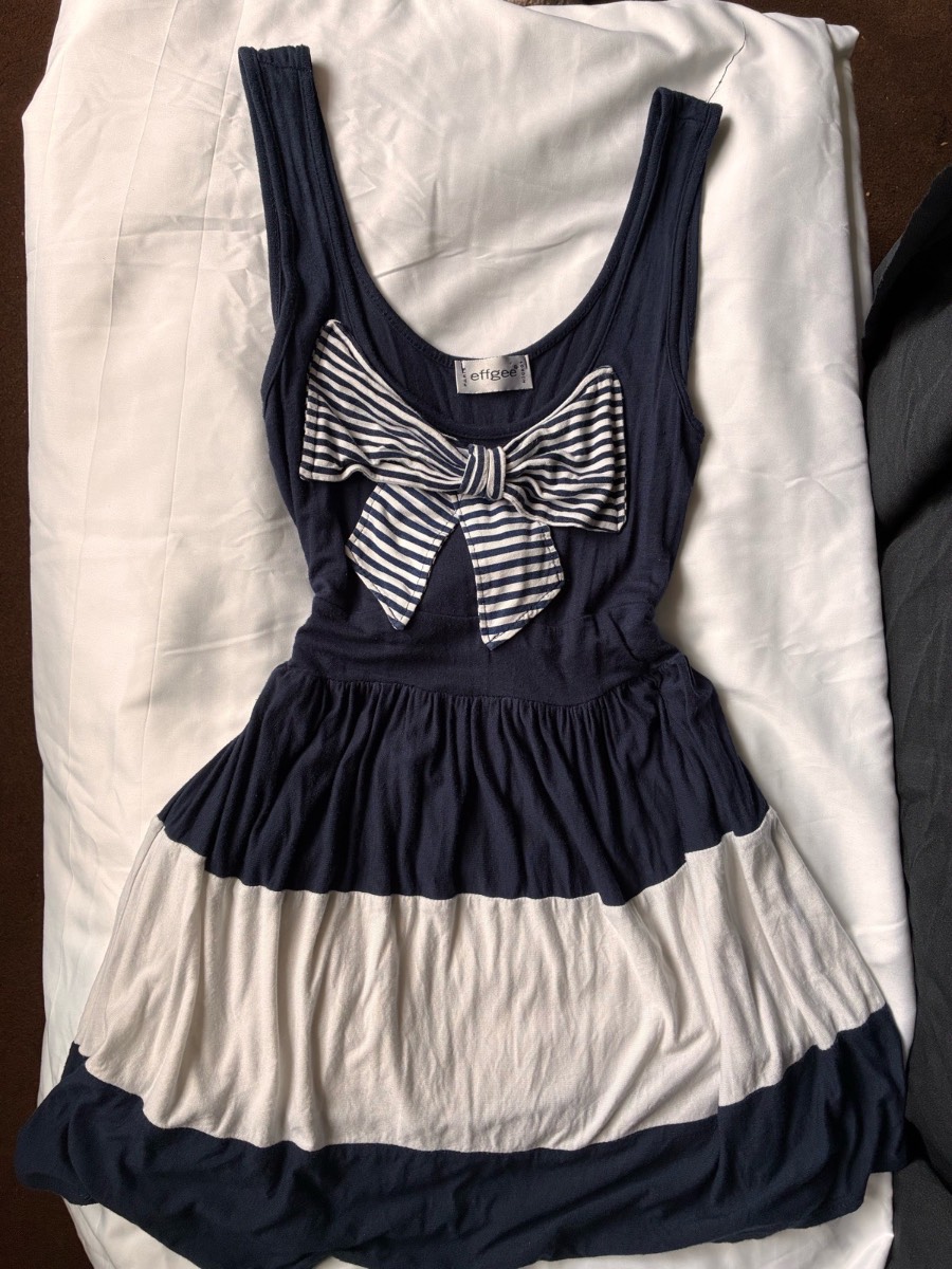 Cute Effgee Retro Vintage Style Nautical Twee Tank Dress with Bow size uk XS