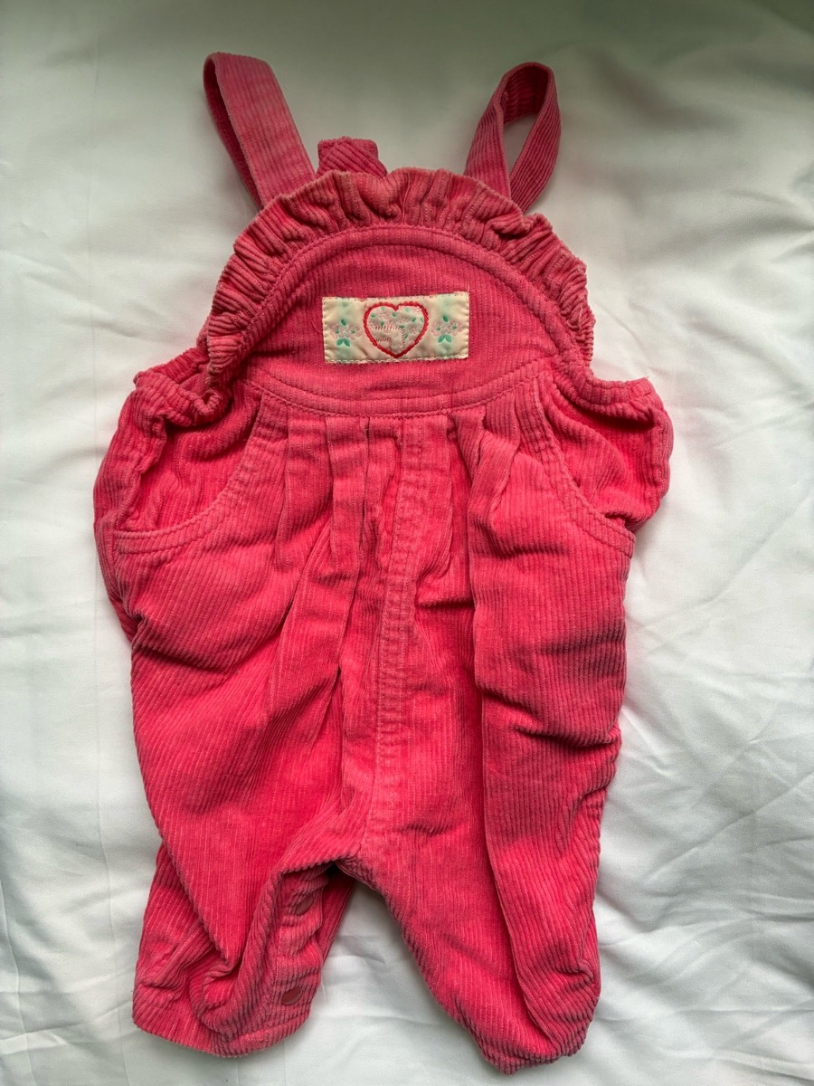 Vintage Adams dusty Pink Corduroy with pattern patch Dungarees (0-3 Months)