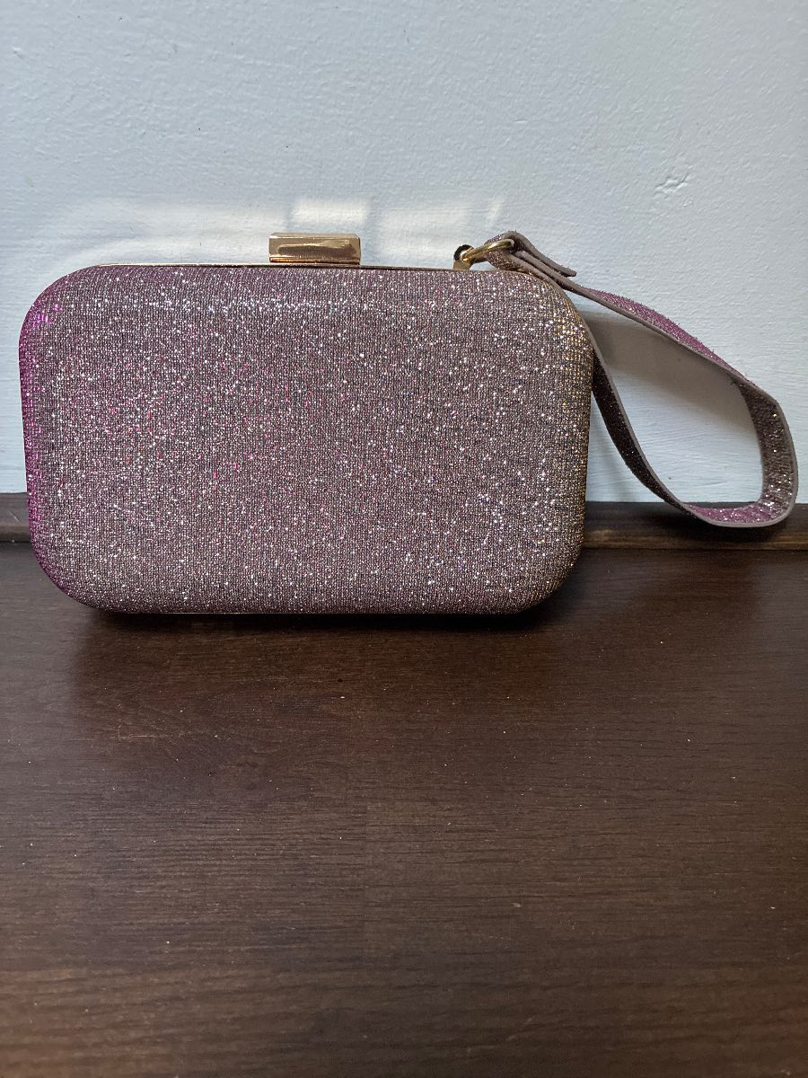 Glam Debut (Debenham) Glitter Hardcase Clutch Wristlet Bag – Gold/Pink/Silver, Wrist Strap – VGC