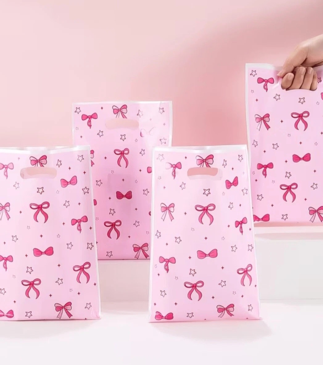 10 pack pink bow party loot bags