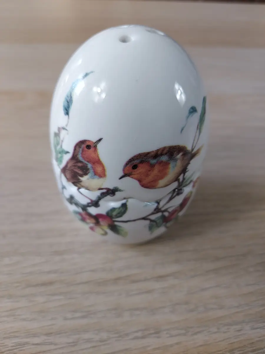Vintage Robin Bird Egg Shaped Ceramic Salt and Pepper Shakers Cruet Set