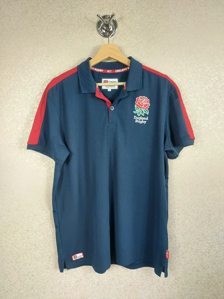 Official England Rugby RFU Men's Core Polo Shirt Navy Blue Red Rose Crest Size L