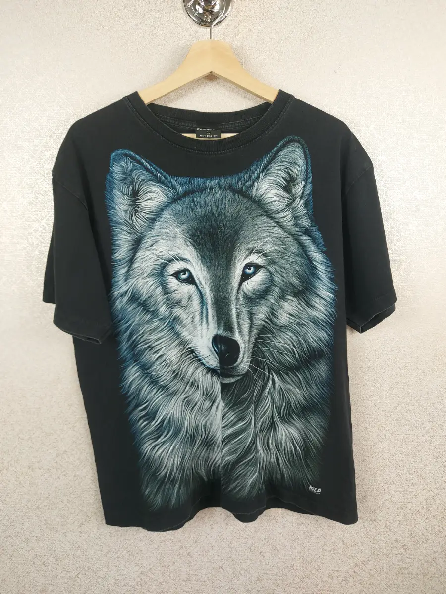 Wild Wolf Graphic T-shirt L Black Nature Y2K 90s Retro Animal Print Tee