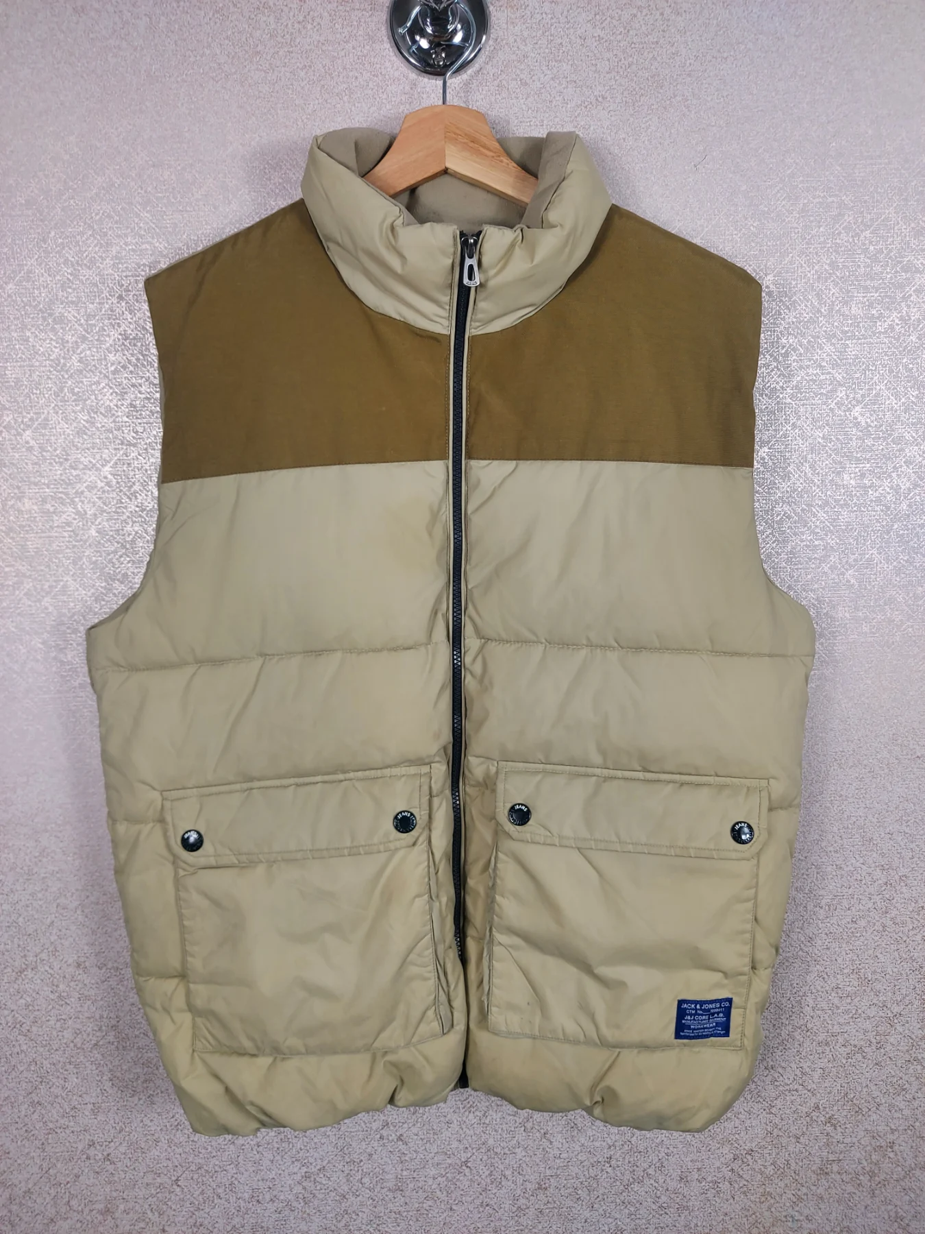 Jack&Jones Core Workwear Men's Puffer Vest Gilet Large L Beige Brown Outdoor