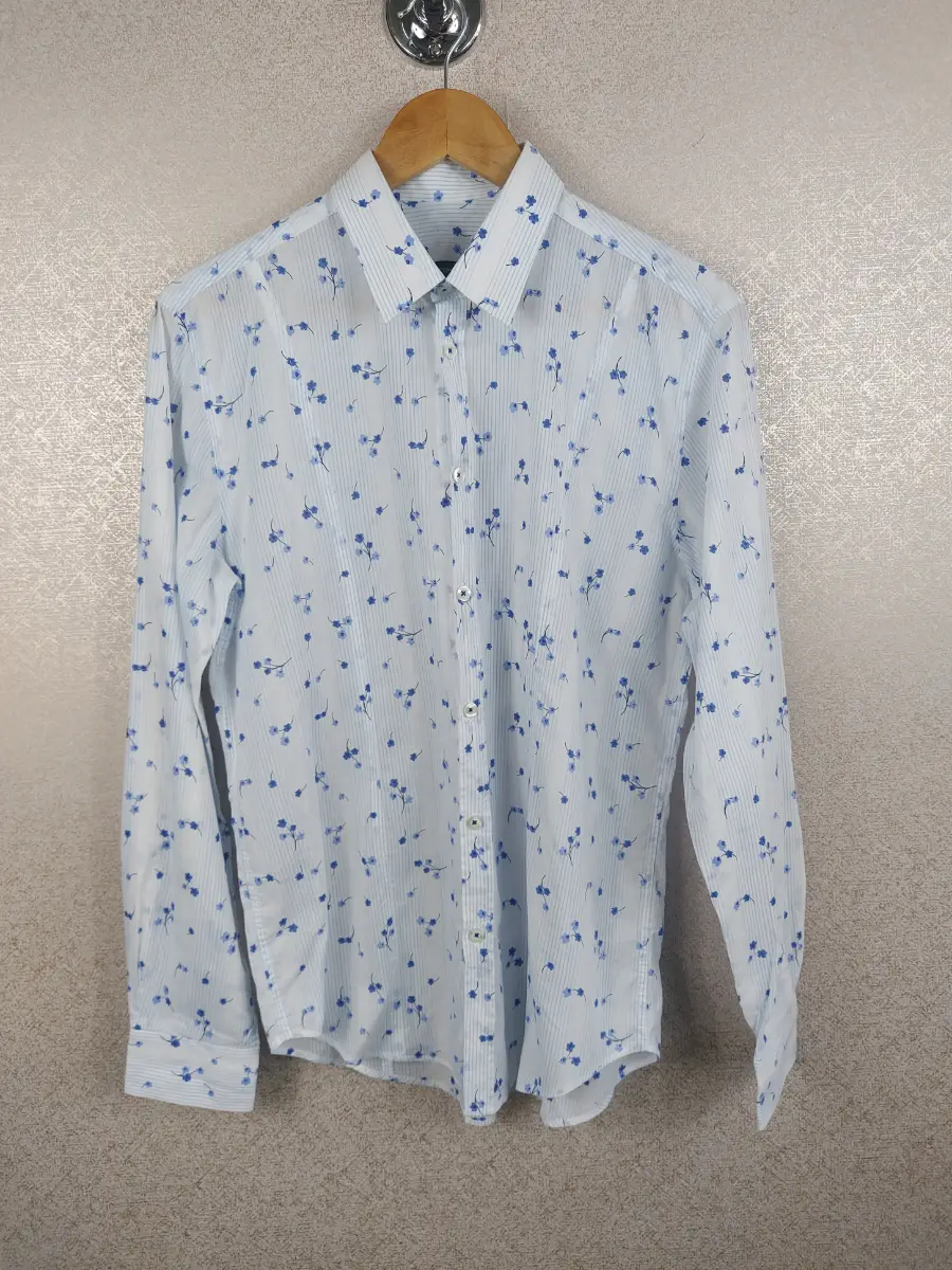 Peter Werth Men Shirt Size 3 M Blue Floral Pinstripe Smart Casual Longsleeve VGC
