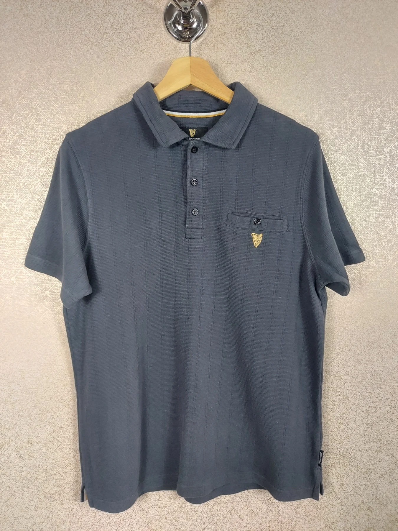 Guinness Men's Polo Shirt Medium M Ribbed Grey Dark Slate Cotton Pocket Golf