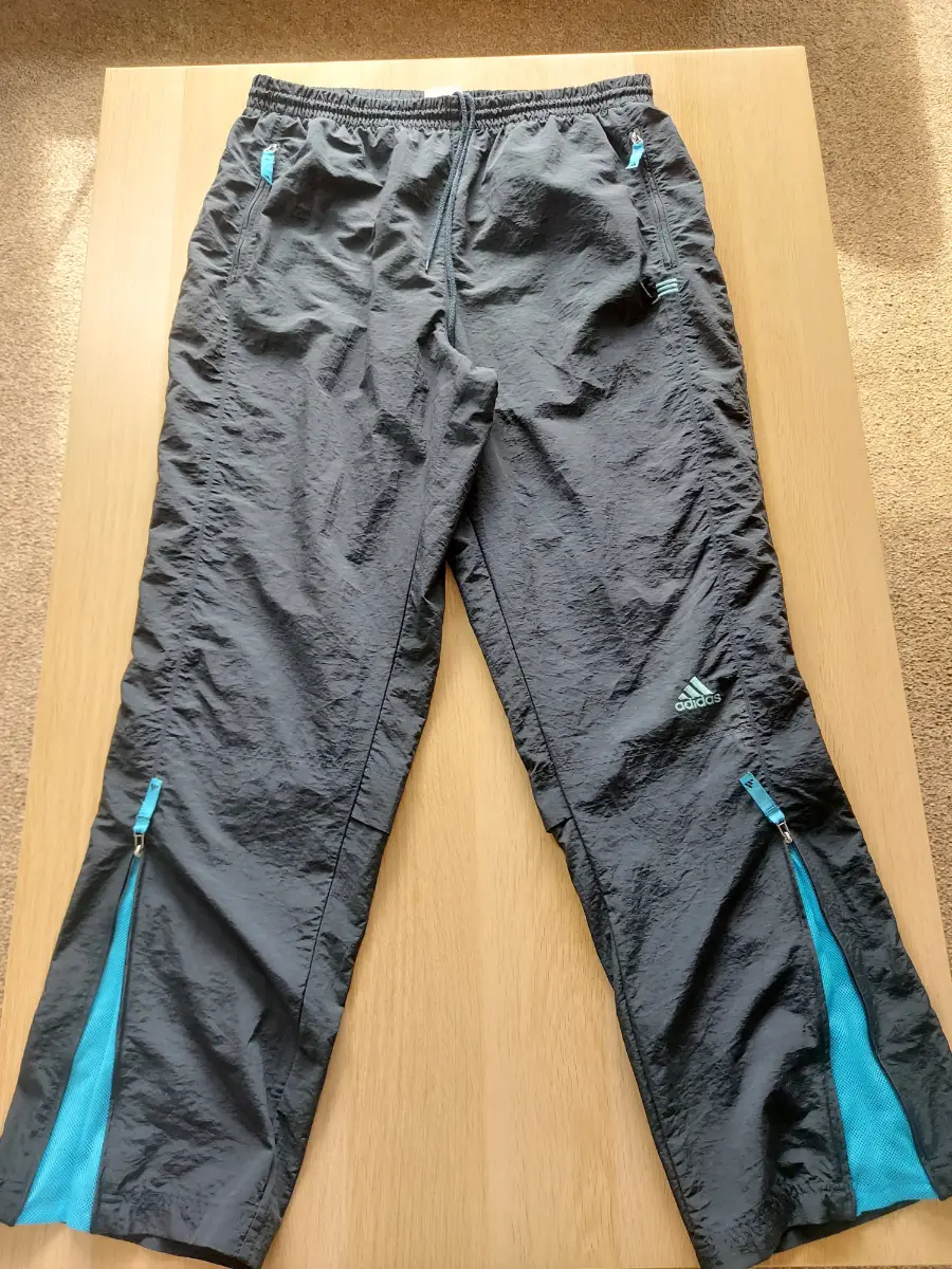Vintage Adidas Tracksuit Bottoms XL Teal Nylon 90s Track Pants Straight Leg Men