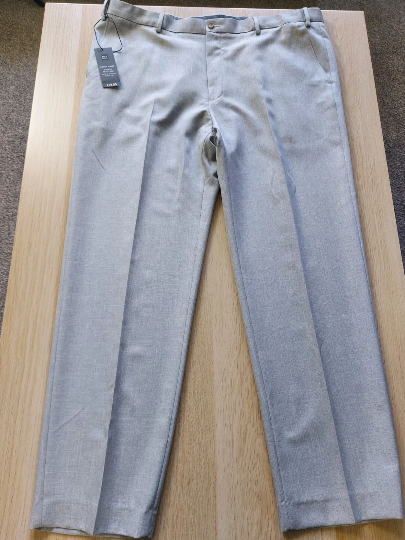 M&S Marks Spencer Men's Grey Smart Dress Trousers Active Waist 42W 31L Pants New