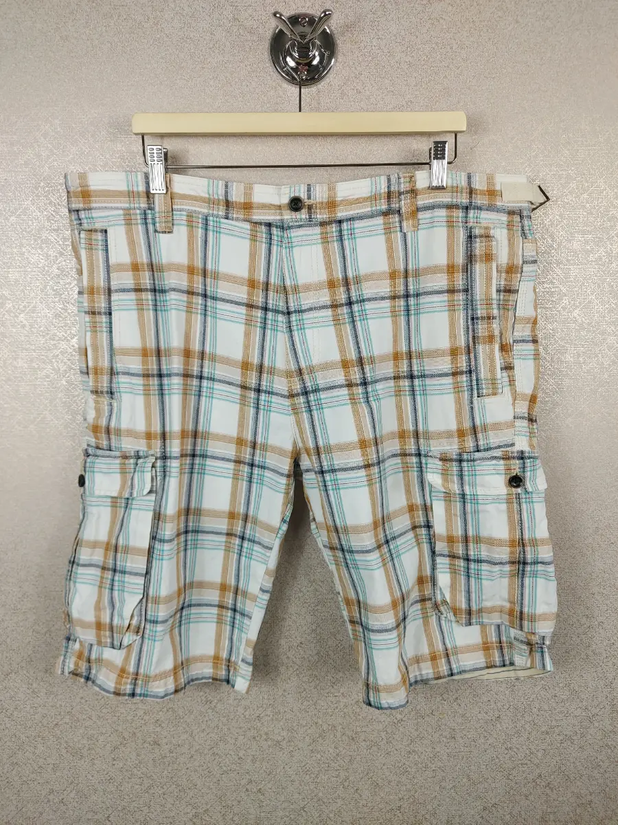M&S North Coast Men's Cargo Shorts W40 Plaid Check Cotton Multi Pocket Combat