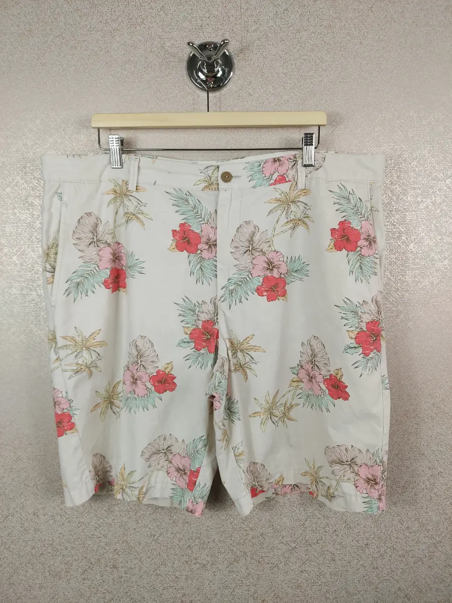 North Coast M&S Men's Floral Shorts Cream Tropical Cotton Holiday Summer W40 L11