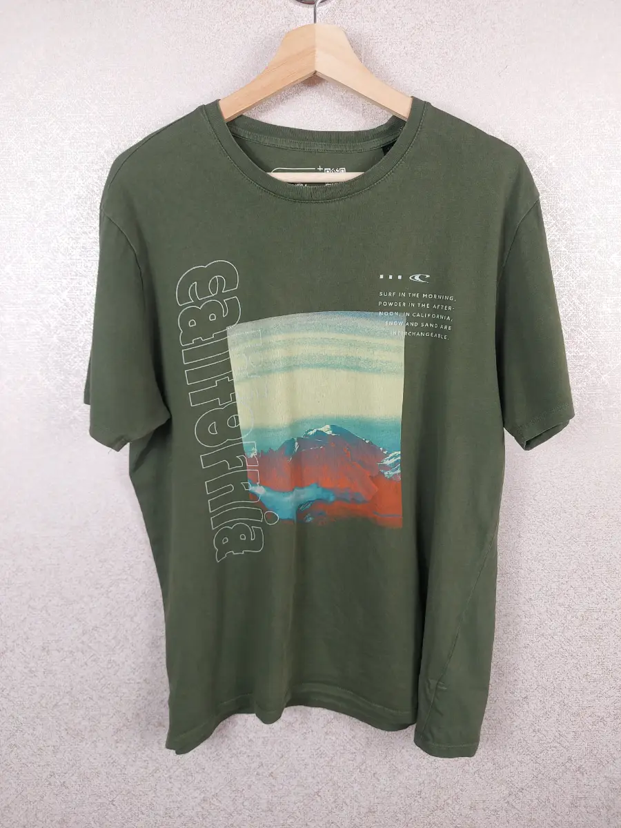 Mens Oneill California Surf Graphic T-shirt Olive Green Crew Neck Size M Regular