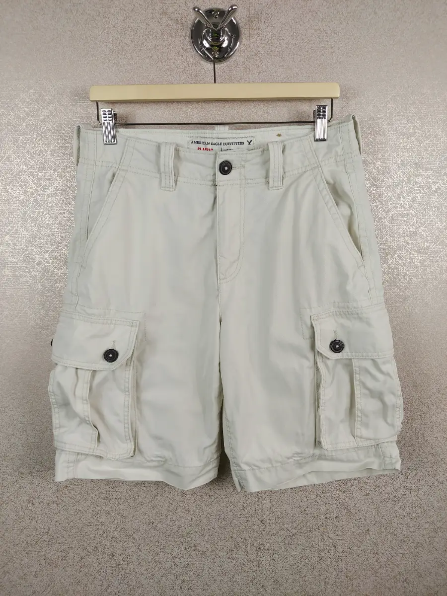 American Eagle Men's Cargo Shorts W30 White Cream Classic Combat Pockets VGC