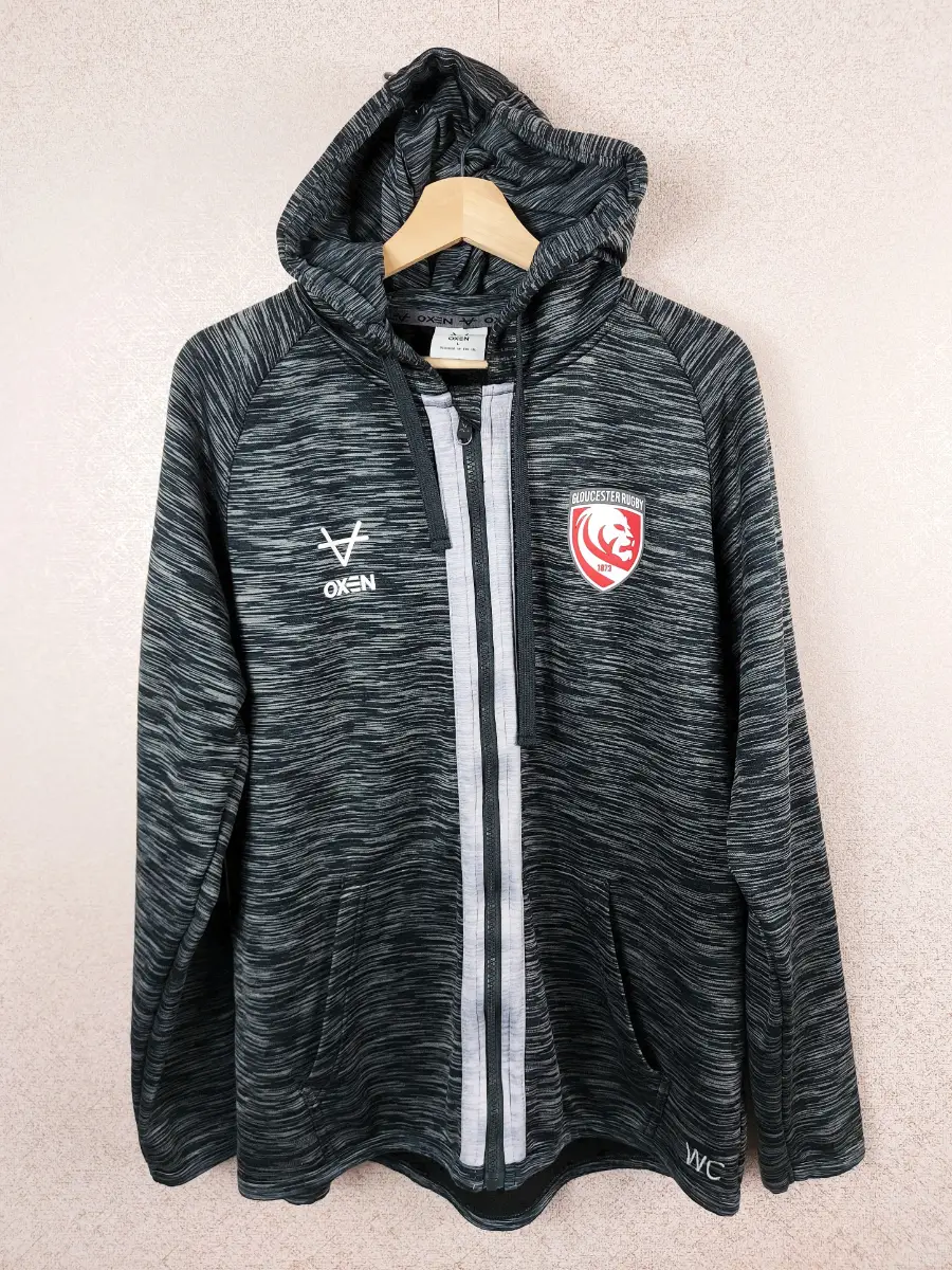 Gloucester Rugby Hoodie L Oxen Men's Grey Full Zip Training Track Jacket VGC