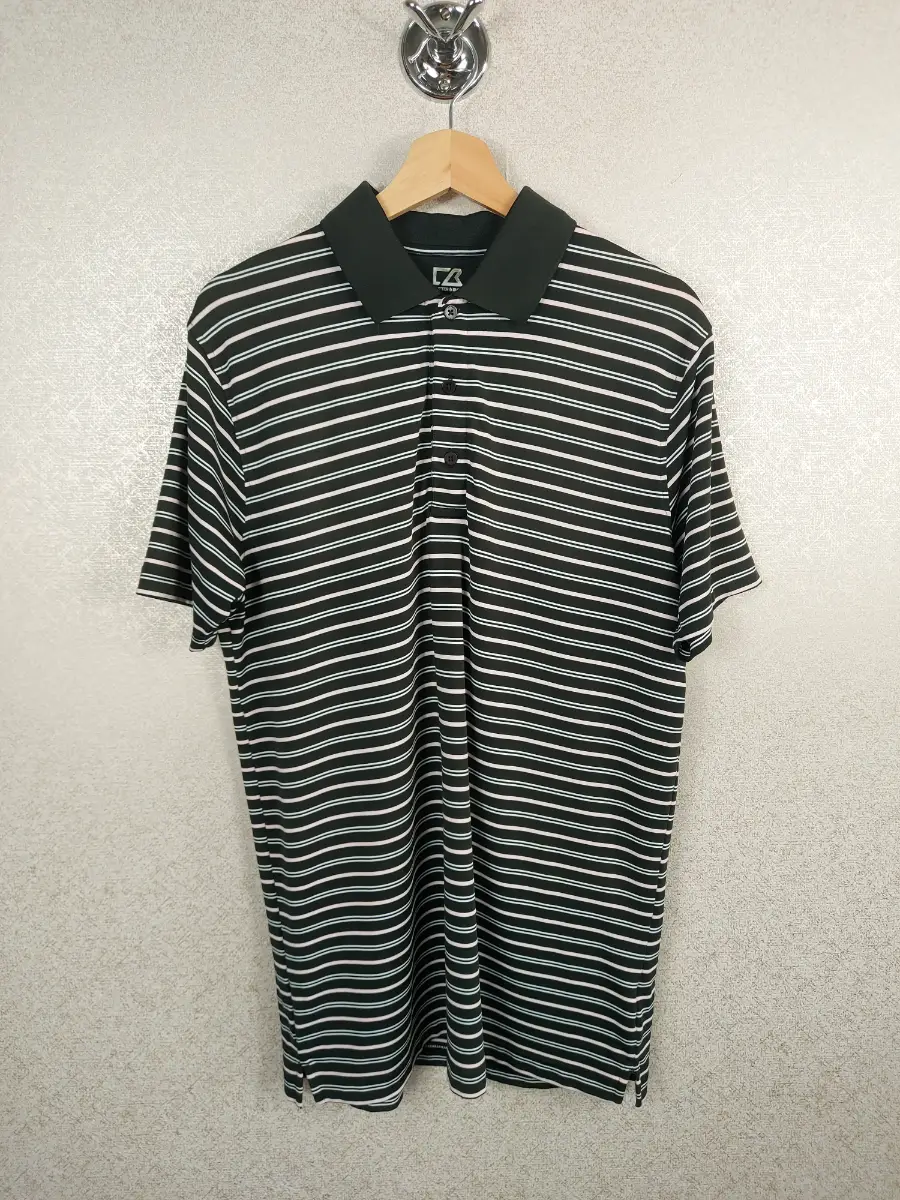 Cutter & Buck Men's Golf Polo Shirt S Black White Pink Striped Shortsleeve Top