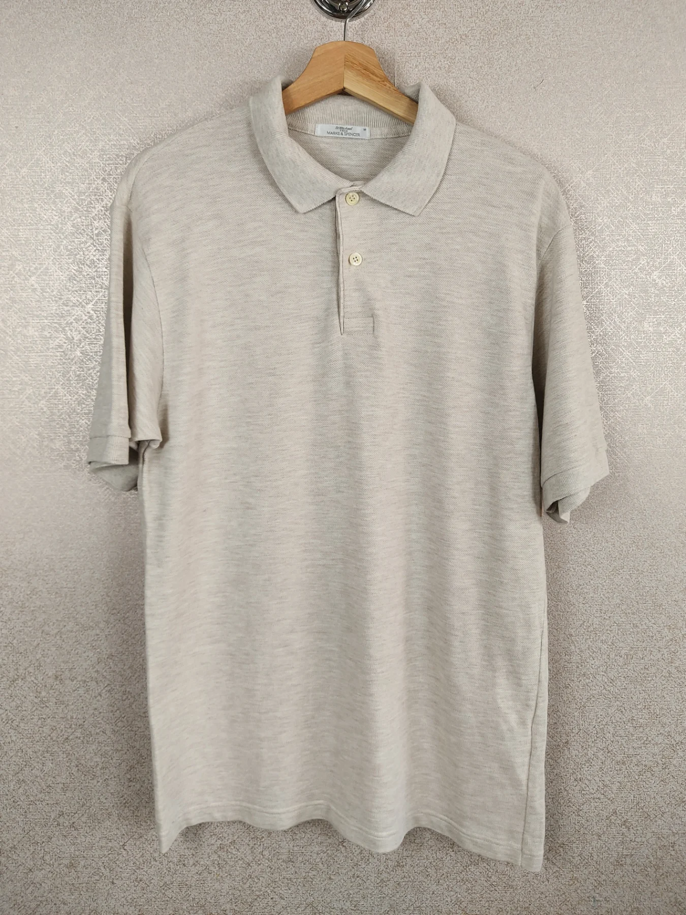 Vintage St Michael Marks Spencer Men's Knit Polo Shirt Medium M Beige VGC