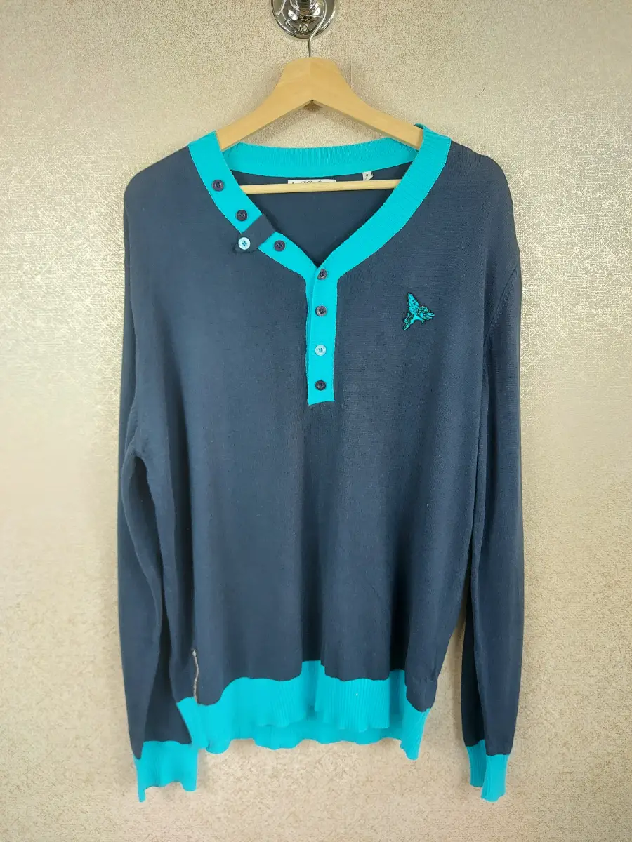 Henleys Men's Jumper Navy Blue Teal Knit Sweater Long Sleeve Size S Large L Top