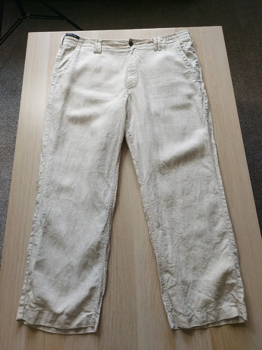Blue Harbour Marks Spencer Men Pure Linen Trousers Beige Pants W40 L29 Summer