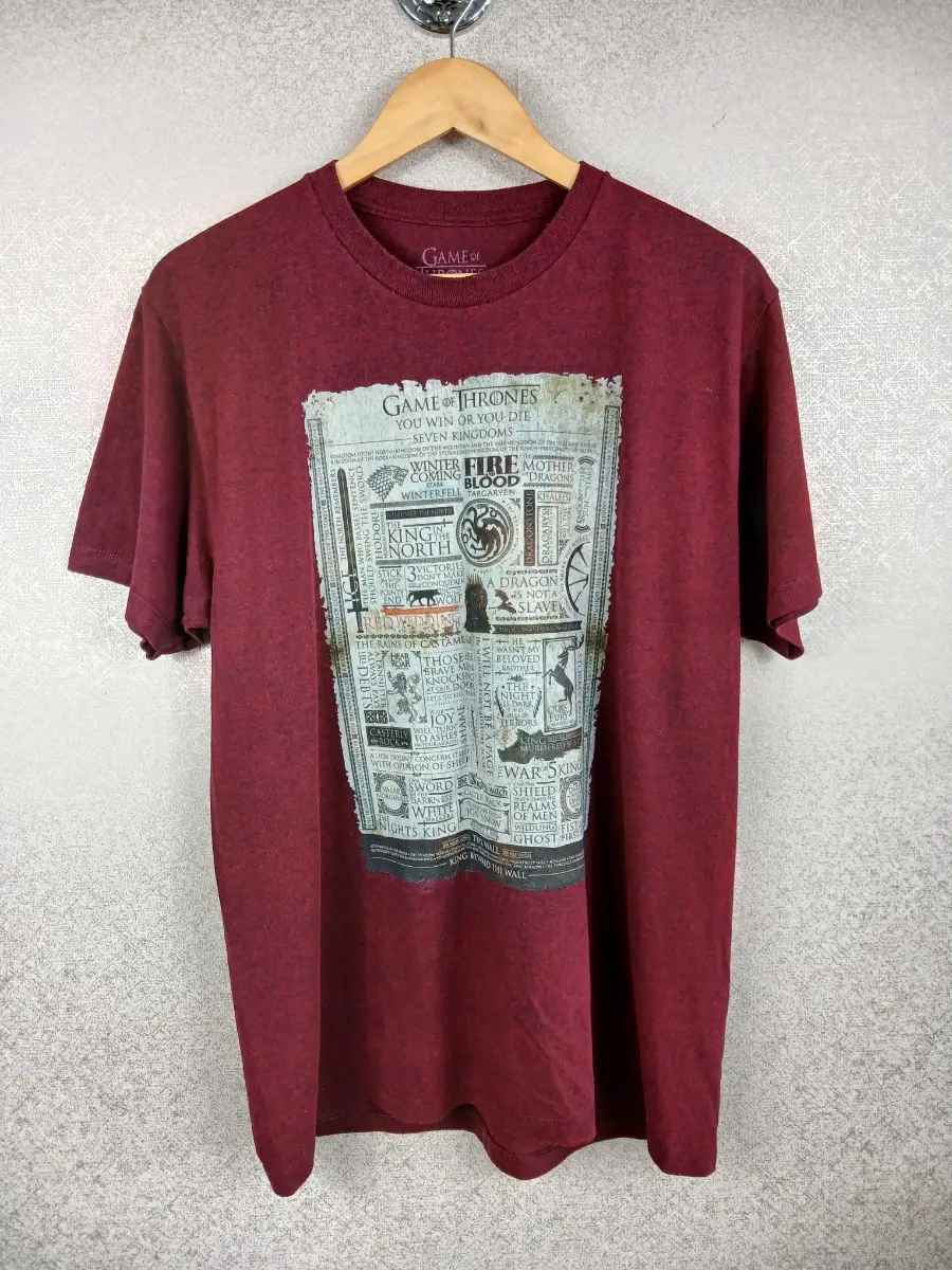 Game Of Thrones Tshirt Men's L Large Red Maroon Infographic Map Sigil Graphic GC