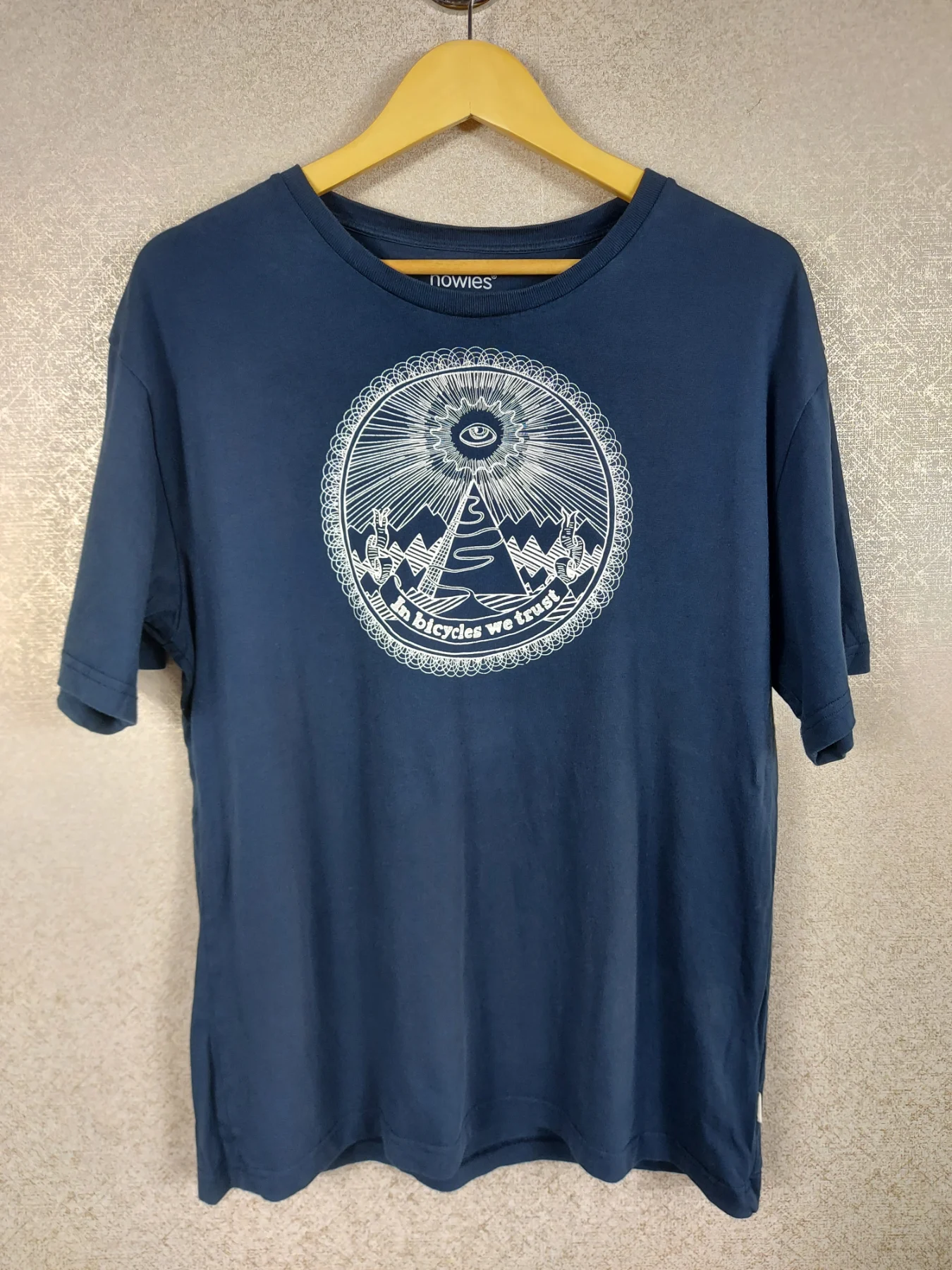 Howies Men T Shirt XL Blue Graphic Eye Pyramid Cycling In Bicycles We Trust Tee
