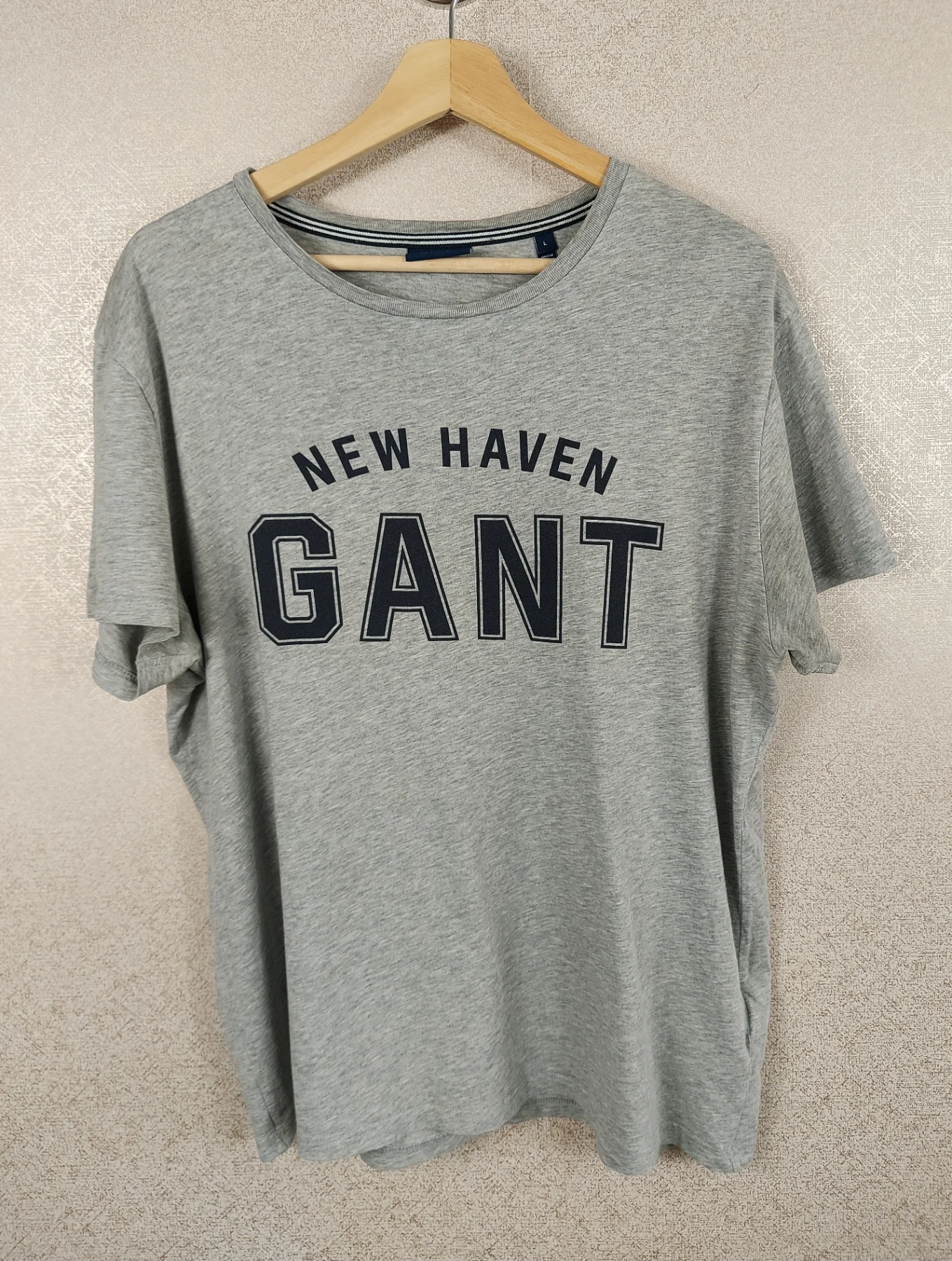 Gant Mens T-shirt Large L Grey Melange New Haven Graphic Arch Logo Crew Neck Top