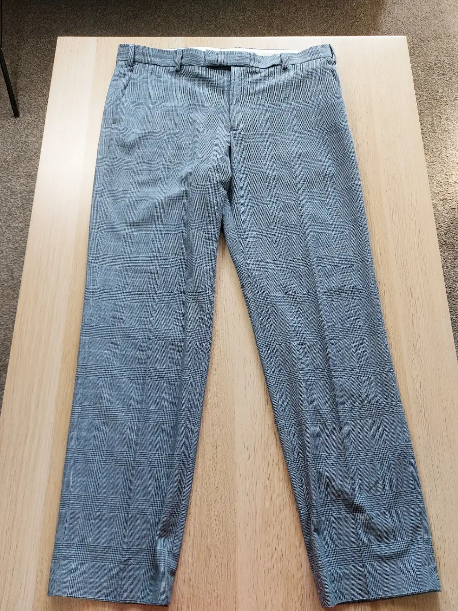 M&S Men's Light Blue Grey Glen Plaid Suit Trousers 36R Regular Fit Check Pants