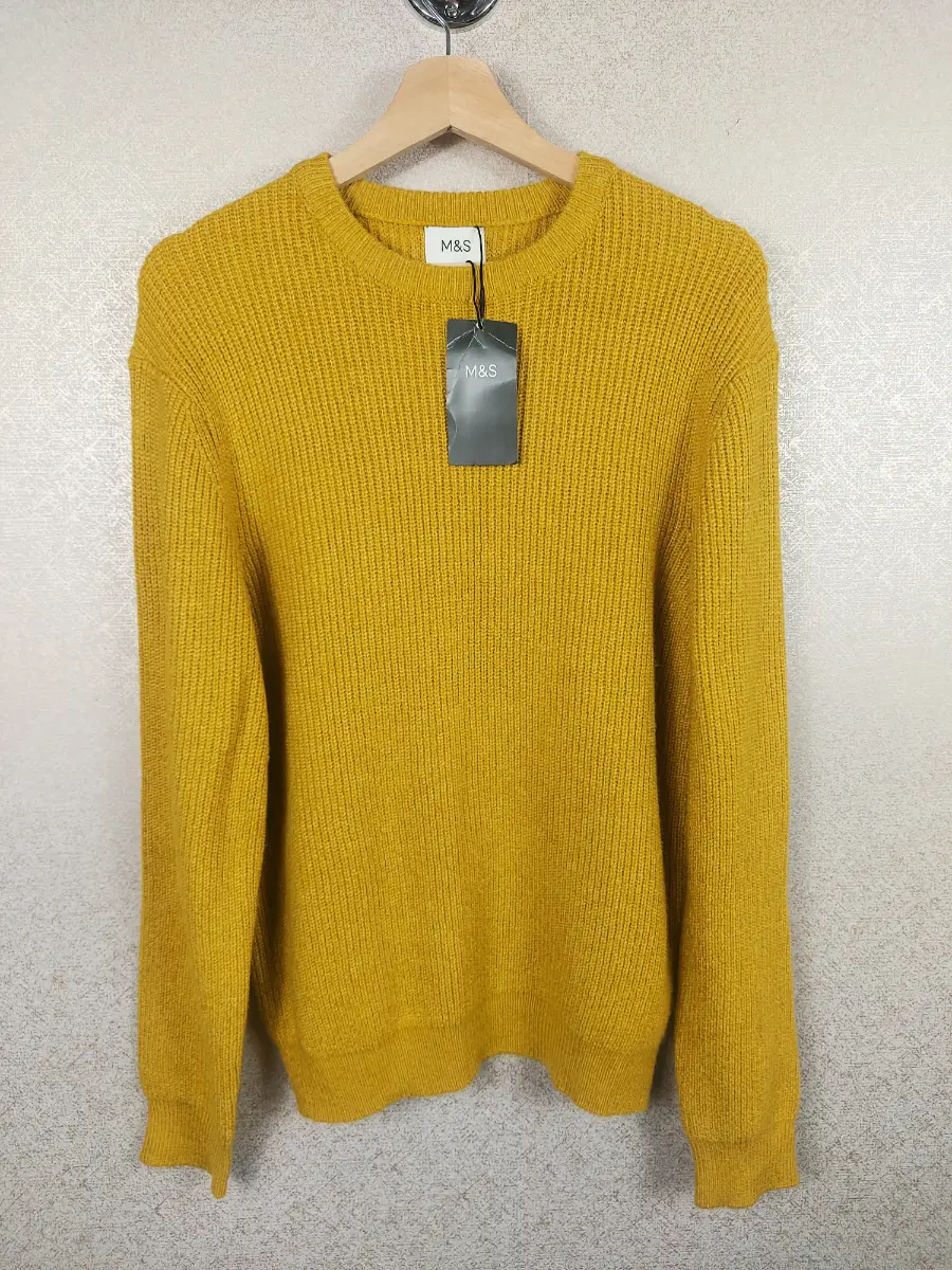 M&S Men's Mustard Yellow Jumper Small Chunky Ribbed Knit Crew Neck Sweater BNWT
