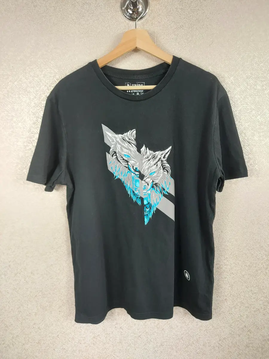 Tribe Clothing UK Men's Ice Wolf Embroidered Tshirt Black Graphic Streetwear VGC