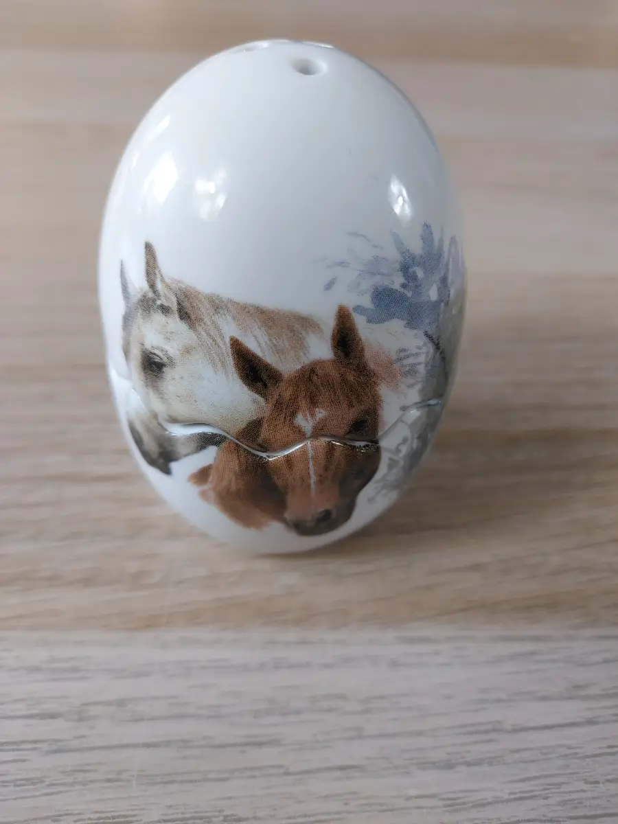 Vintage Monika Heller Cole Porcelain Egg Salt And Pepper Shakers Horse Set VGC