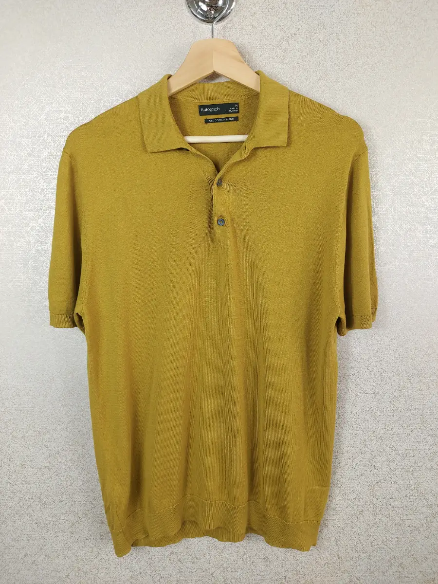 M&S Autograph Men Medium Yellow Silk Cotton Blend Knit Collared Shortsleeve Polo