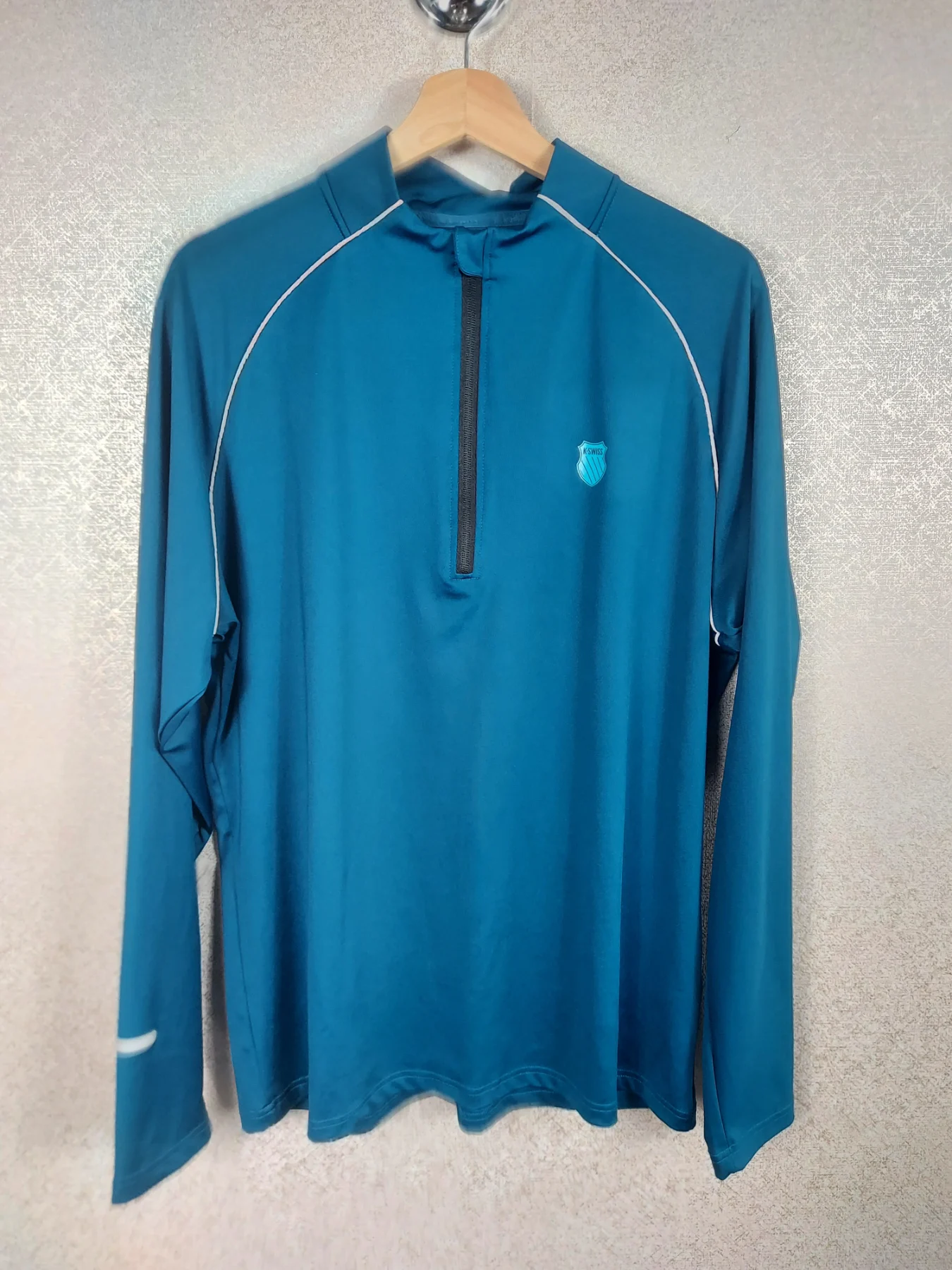 K-Swiss Men's Large L Blue Teal 1/4 Zip Pullover Running Tennis Athletic Top
