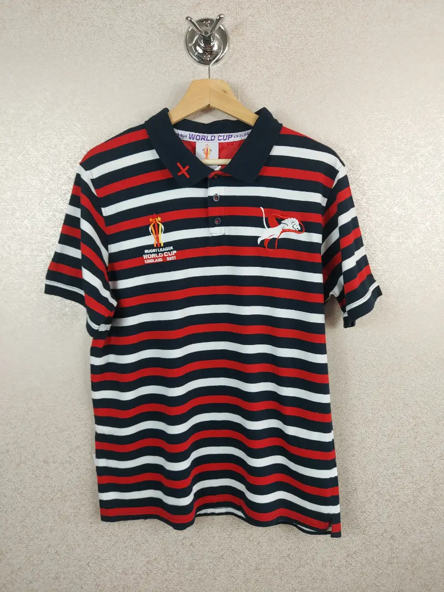 Rugby League World Cup 2021 England Polo Shirt Mens Large Stripe RLWC Jersey L