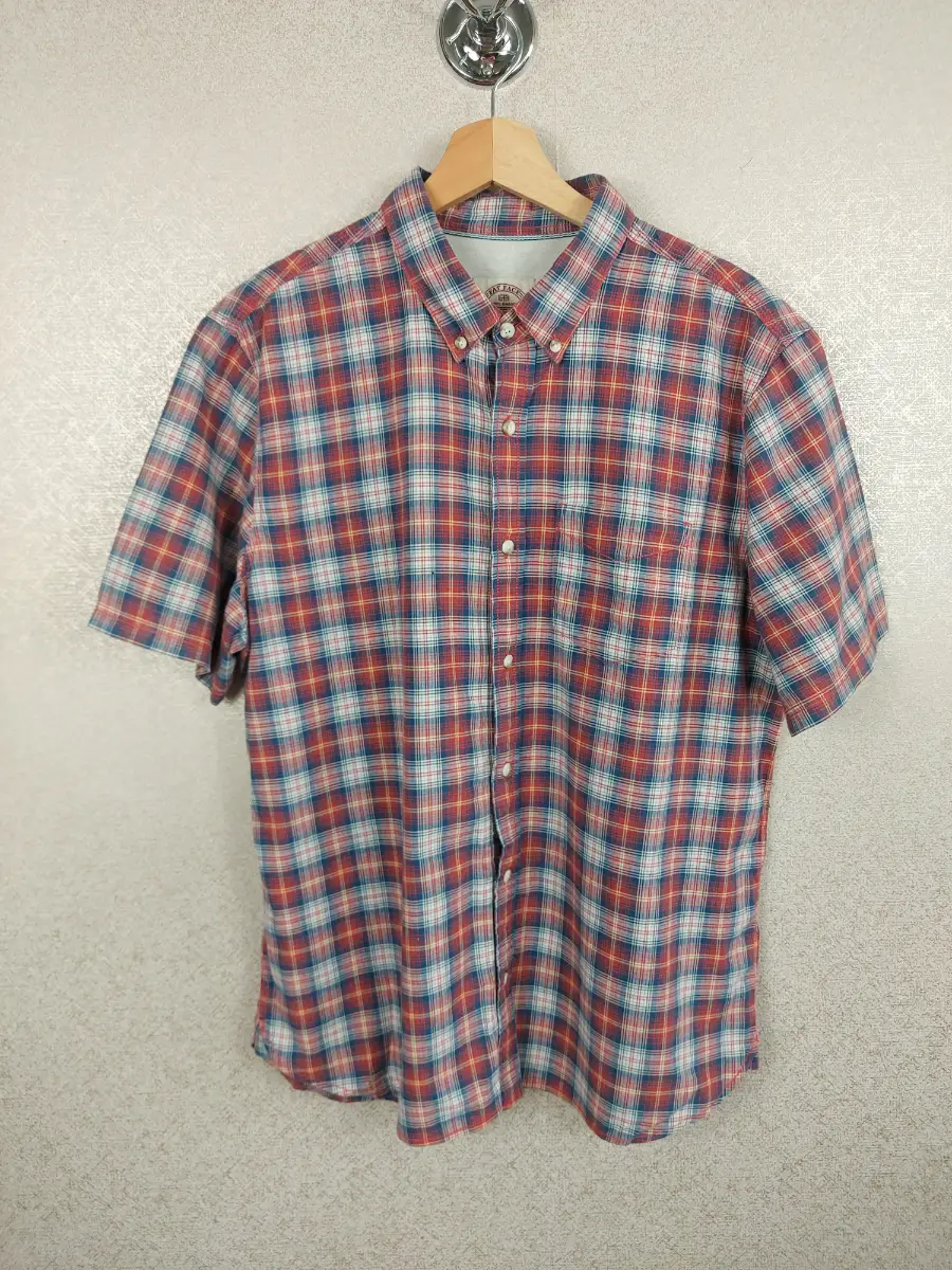Fatface Men's Shirt Short Sleeve Large L Regular Fit Plaid Check Red Blue Casual