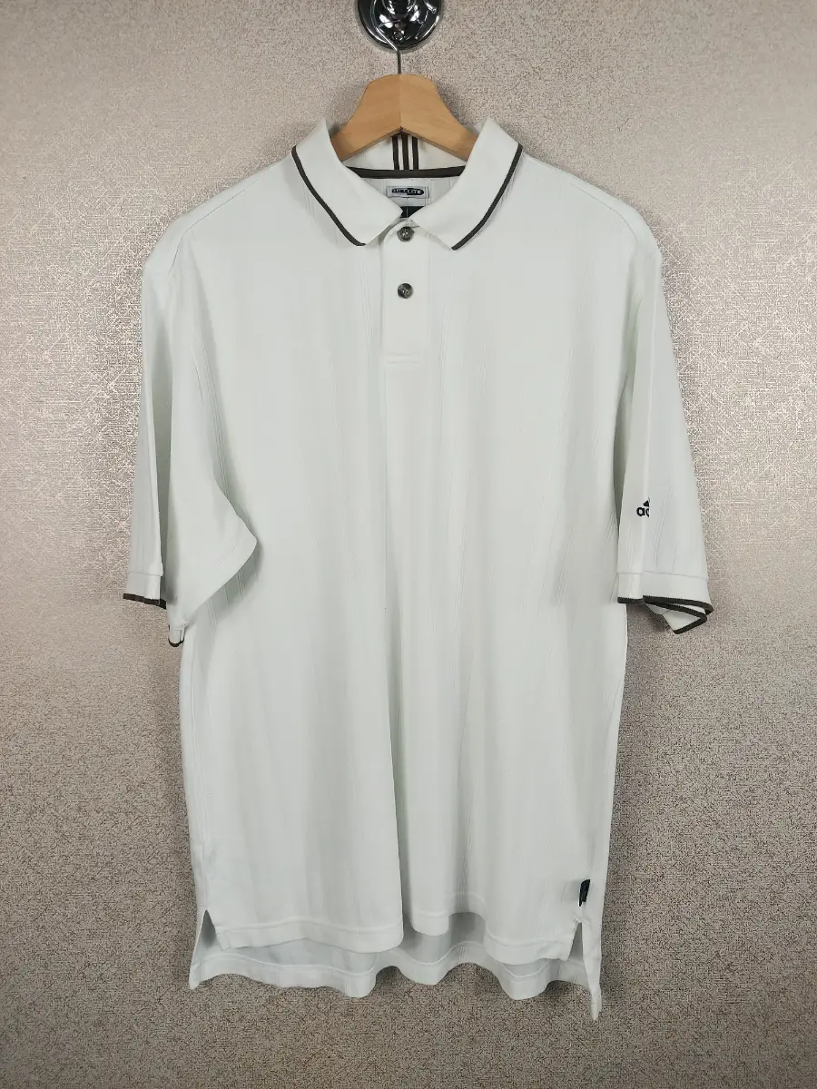 Adidas Golf Shirt Mens Large L White Climacool Tipped Club Short Sleeve Polo GC
