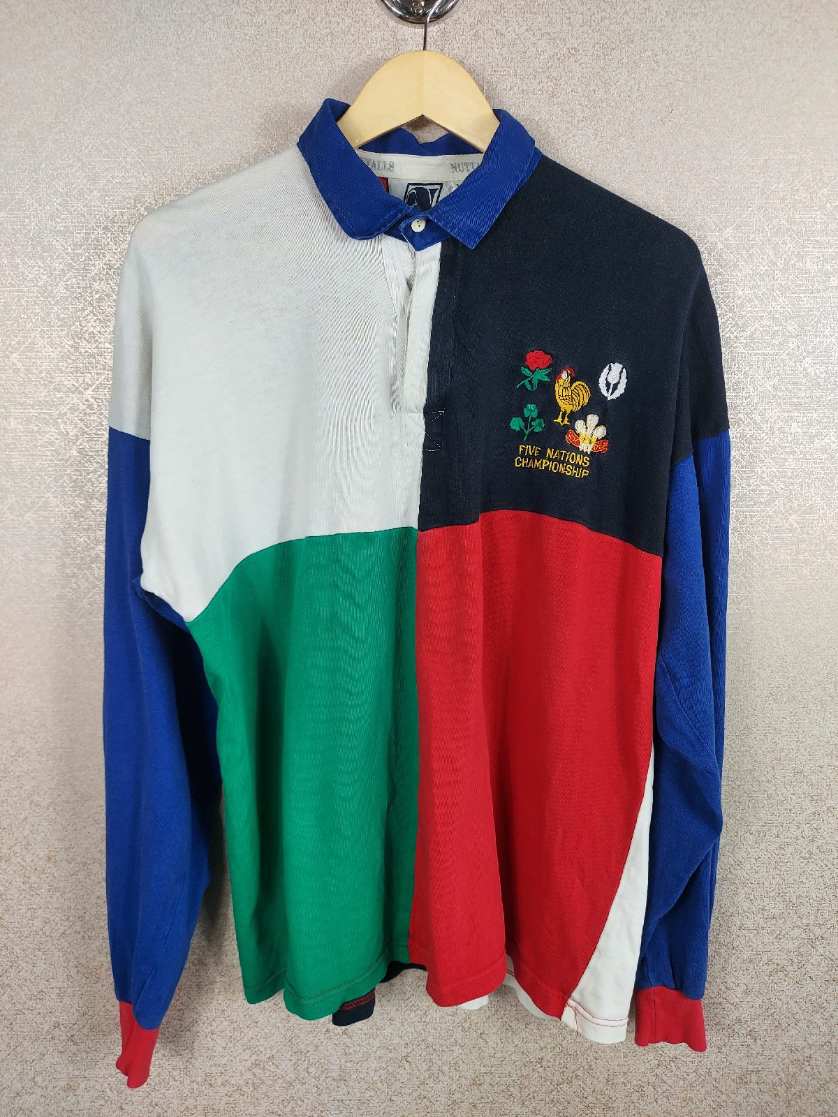 VTG 90s Five Nations Championship Rugby Shirt XL Patchwork Nuttals Jersey Top GC