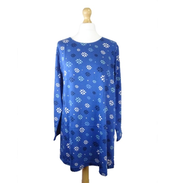 Gudrun Sjoden Buthi Top Tunic Size L 16-18 Blue Floral Print Cotton: 44" Bust