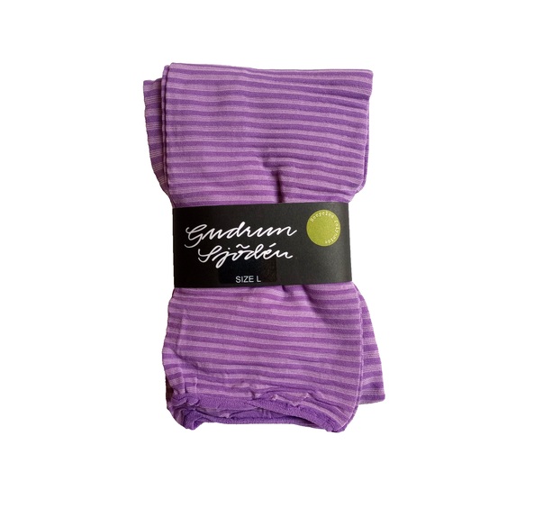 Gudrun Sjoden Size L UK 16-18 Striped Footless Tights Leggings Purple & Lilac 70 Denier Opaque