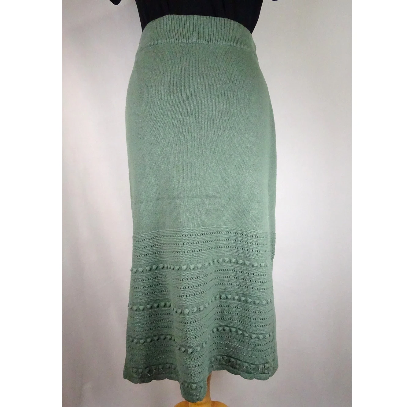 Boden Midi Skirt Crochet Knitted Size 18R Khaki Alder Green 100% Cotton 29" Long