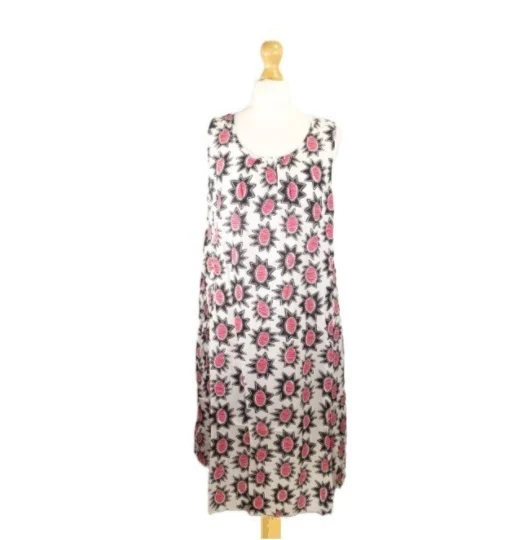 Gudrun Sjoden Size L UK 16-18 Afrodite Dress Ecru, Black & Red Star Print Cotton: 42" Bust