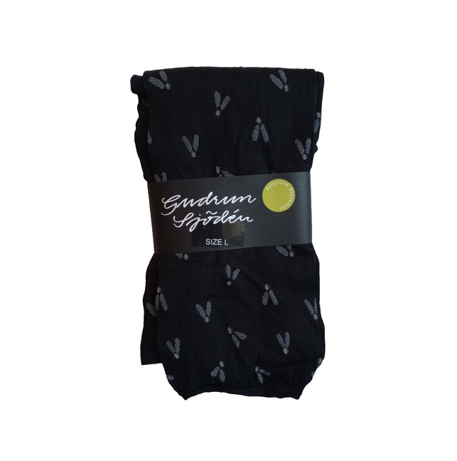 Gudrun Sjoden Fjat Footless Tights Size L 16-18 Black Bird Print Pattern 70 Denier