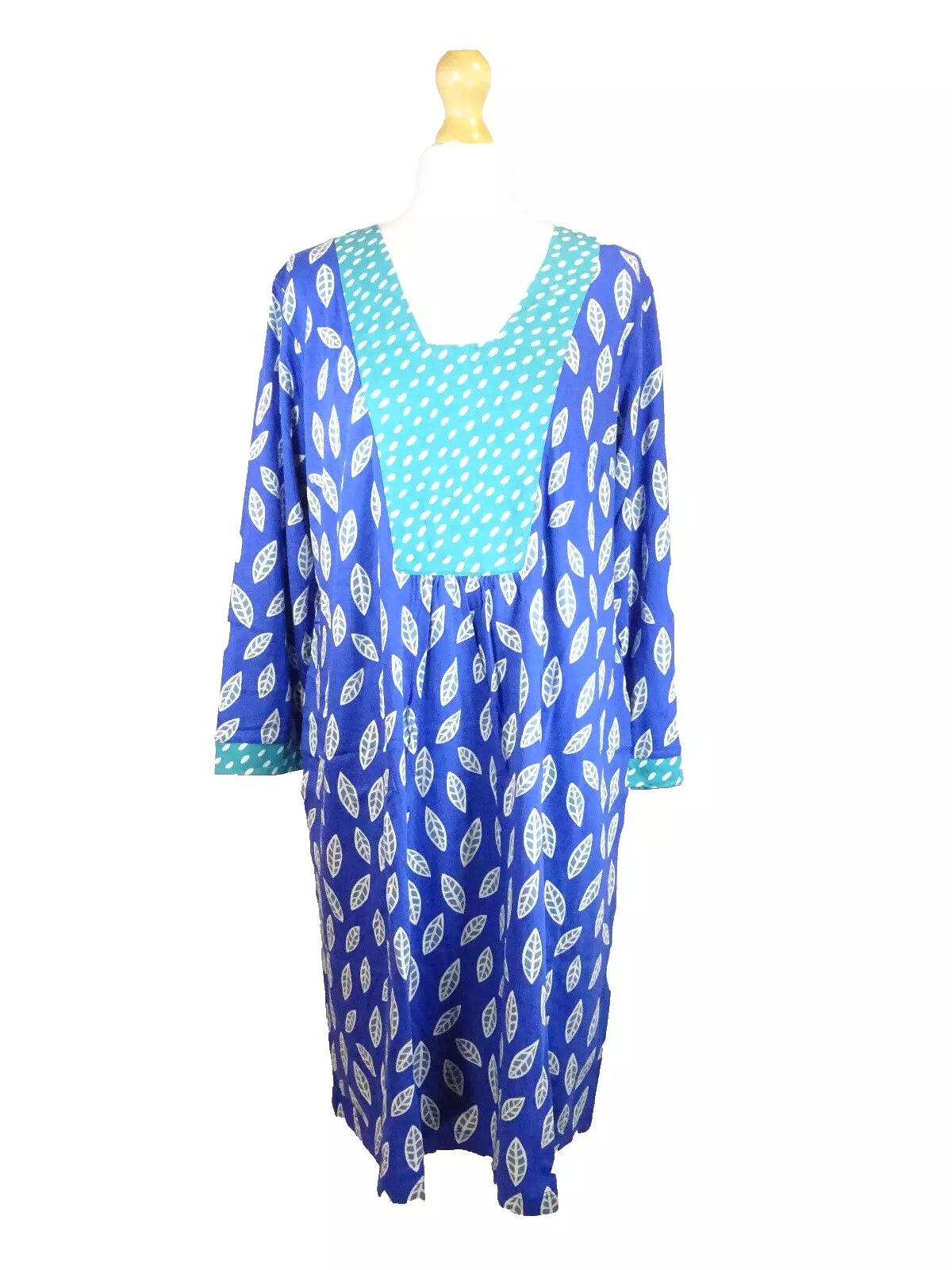 Gudrun Sjoden Aland Dress Tunic Top Size L 16-18 Lupin Blue Leaf Print: 46" Bust