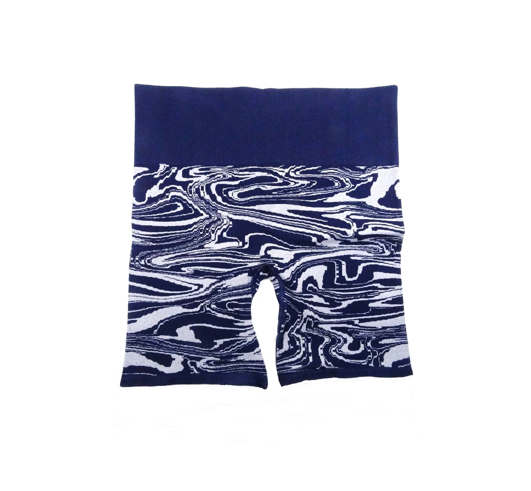Sweaty Betty Size L UK 14 Mindful Seamless Yoga Cycle Shorts Navy Blue Liquid Jacquard Print 4" Leg