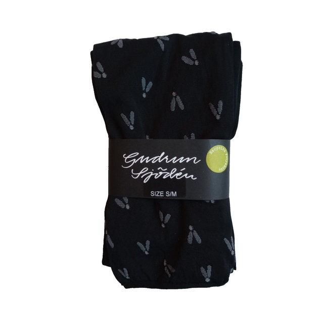 Gudrun Sjoden Fjat Footless Tights Size S/M 10-12-14 Black & Grey Bird Print