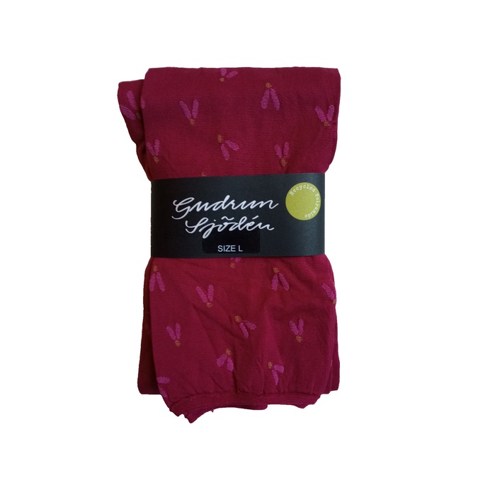 Gudrun Sjoden Fjat Footless Tights Size L 16-18 Red Bird Print Pattern 70 Denier